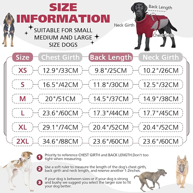 ROZKITCH Dog Winter Coat, Dog Coat for Autumn Winter with Turtleneck, Pet Clothes with Adjustable Waist Strap, Soft Warm Pet Clothing with Reflective Strip for Small Medium Large Dogs Dark Red XS
