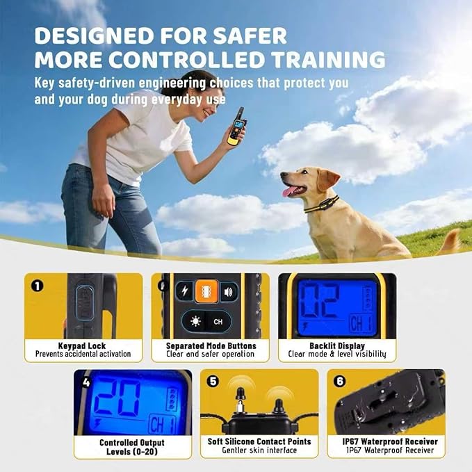 Waterproof Dog Shock Collar with Remote 3300 FT – 3 Modes Beep Vibrate Static, LED Light, 20-Level Adjustable, Rechargeable Training Collar for Small Medium Large Dogs 8-120 lbs