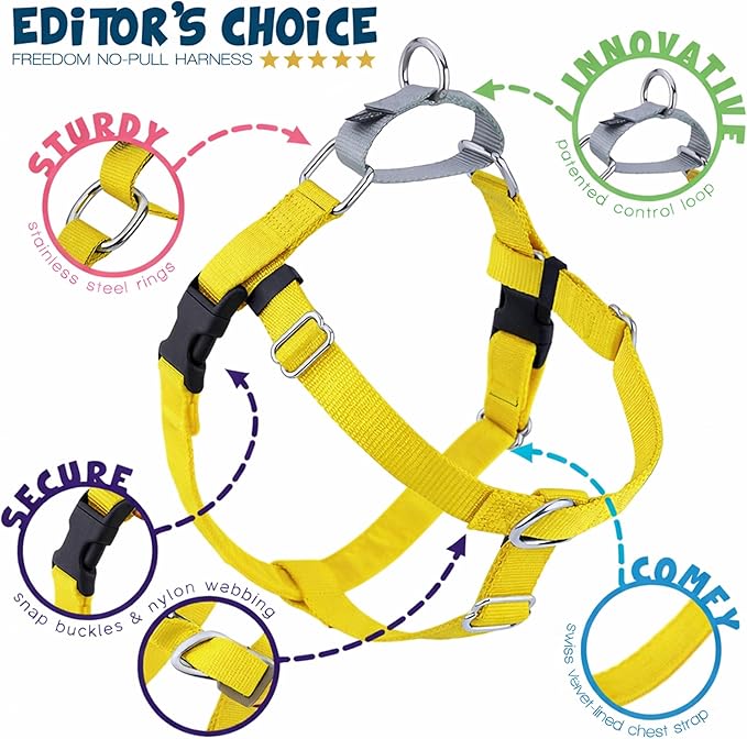 2 Hounds Design Freedom No Pull Dog Harness, Adjustable Harness and Leash Set, Easy Walking & Comfortable Control, Fits Small, Medium & Large Dogs, Solid Colors, Made in USA, 1" LG, Yellow