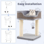 Tangkula Small Cat Tree for Indoor Cats, Modern Carpeted Cat Tower with Soft Plush Perch, Cat Condo Cat Bed with Scratching Posts, Dangling Ball, Cute Cat Activity Tree for Play Rest (Light Gray)