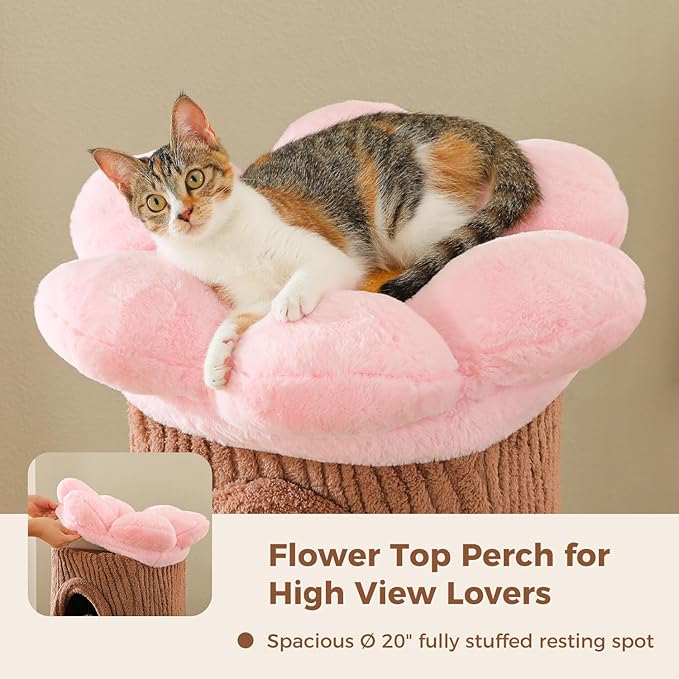 Forest Cat Tree with Flower Condos, Cute Tall Cat Tower with Scratching Posts & Padded Perch, Multi-Level Kitty Activity Center for Indoor Cats, Indoor Jungle Gym Furniture