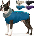 IDOMIK Warm Dog Coat with Harness, Waterproof Reflective Dog Jackets for Small Medium Large Dogs, Fleece High Collar Winter Jacket with Zipper, Pet Winter Snowsuit Clothes for Cold Weather,Blue S