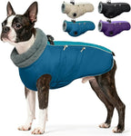 IDOMIK Warm Dog Coat with Harness, Waterproof Reflective Dog Jackets for Small Medium Large Dogs, Fleece High Collar Winter Jacket with Zipper, Pet Winter Snowsuit Clothes for Cold Weather,Blue S