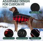 Kuoser Dog Winter Coat, Reversible Waterproof Dog Jacket with Reflective Strip, Warm Dogs Fleece Vest Adjustable Doggy Cold Weather Clothes Plaid Christmas Outfit Pet Apparel for Large Dogs, Red XL