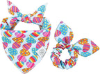 E-Clover Easter Dog Bandana & Matching Scrunchie Set Egg Dog Bandanas Scarf with Bunny Hair Tie for Medium Large Dogs & Pet Owner Mom Gift