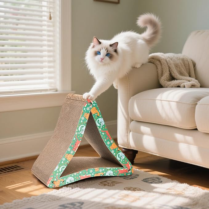 Nicunom Cat Scratcher Foldable Cat Scratching Board, Triangle Cat Scratching Pad, 6 Usable Sides Cat Scratchers Vertical Cat Scratching Post for Indoor Cats, Recyclable Cardboard Lounge