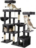 Indoor Cat Tree for Large Cats, 64.5 Inch Multi-Cat Cat Tree, Includes 3 Perches, 2 Cat Beds, 2 Hanging Baskets, Ideal for Multiple Cats to Play (Grey)