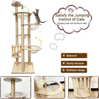 72.1-Inch Cat Tree for Indoor Cats Large Adult, 4 Bowl,12 Sisal Scratching Posts,1 Cat cage,Top Perch, Toy Balls,Larg Large cat Tree,Wood cat Tree,(YN-105)