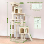 Globlazer Heavy Duty Cat Tree Tower, 70inch Sturdy Cat Tree for Indoor Cats Sturdy Large Cat Tower with Scratching Post and Scratching Board, Hammock, Cat Condo for Adult Cats Kittens, F70 Pro, Beige