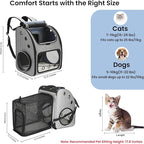 Expandable Pet Carrier Backpack for Cats, Dogs and Small Animals, Portable Pet Travel Carrier, Super Ventilated Design, Airline Approved, Ideal for Traveling/Hiking/Camping, Grey, XL