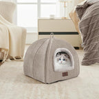WINDRACING Cat Bed for Indoor Cats - Cat Cave Cat House Cats Tent with Removable Washable Cushioned Pillow, Soft and Self Kitten beds (Large, Beige)