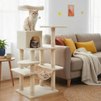 Tangkula 58 Inch Cat Tree Tower, Multi-Level Cat Tower with Sisal Scratching Posts, Padded Top Perch, Condo & Hammock, 3 Hanging Balls, Jumping Platforms for Indoor Cats (Beige)