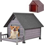 Dog House with Insulated Liner, Waterproof Dog Kennel for Small to Medium Size Dogs, Outdoor Doghouse 100% Insulated Puppy Shelter with Elevated Floor for Winter (Grey, Medium)