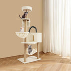 Multi-Level Cat Tower Cat Tree with Scratching Posts, Hammock, Condo, Jumping Platforms, 16.53 Lbs Load Capacity, 63" Tall Wooden Cat Condo Perch for Indoor Large/Small Cats (Beige)