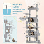 Hey-brother Cat Tree Tower, Sturdy Multi-Level Scratching Posts with Extra Supporting Part, 5 Teaser Toys, 2 Condos, Large Bed, Hammock, Scratch Baord for Indoor Cats, 82.7 Inches, Light Gray MPJ082W