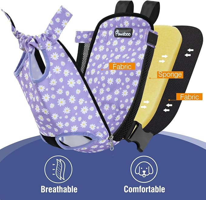 Pawaboo Pet Carrier Backpack, Adjustable Pet Front Cat Dog Carrier Backpack Purse Travel Bag, Legs Out, Easy-Fit for Traveling Hiking for Small Medium Dogs Cats Puppies 13-16lbs, XL,Black&Purple Daisy