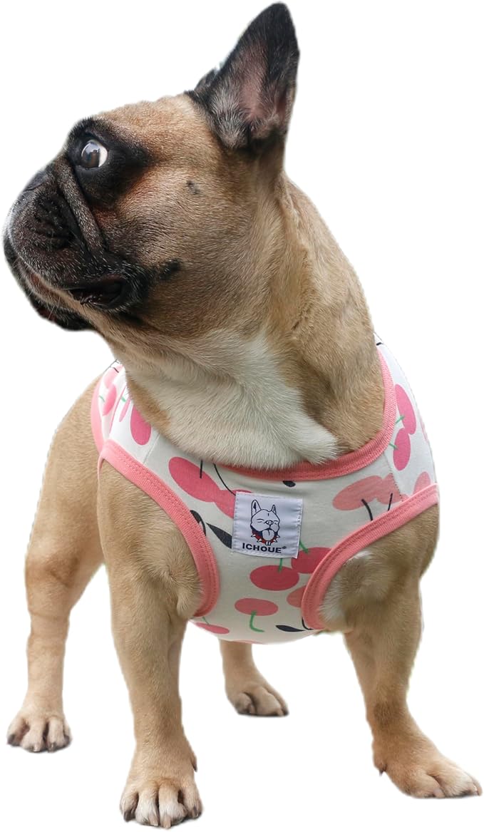 iChoue 100% Breathable Cotton English Bulldog Halloween Cartoon T Shirts Cute Clothes for Medium Large Dogs Vest Tank Tops Terrier Pitbull Cherry - XLarge
