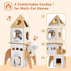 Modern Cat Tree Rocket Shape,54" Wood Cat Tower Multilevel for Indoor Cats, Cat Furniture with 3 Condos, Dangling Balls, Attic Perch