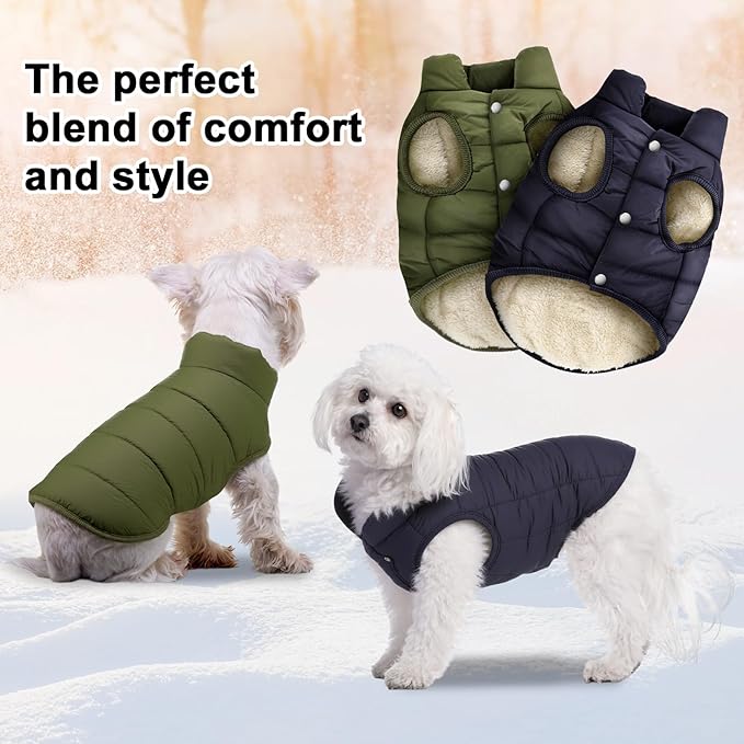 Syhood 2 Pieces Dog Jacket 2 Layers Fleece Lined Dog Jacket Warm Soft Windproof Small Pet Coat for Winter Cold Weather(M,Navy,Green)