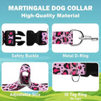 Martingale Collar for Dogs with Buckle No Pull Adjustable Nylon Limited Slip Training Dog Collars (Pink Leopard, Small)