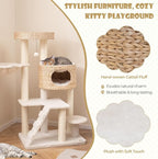 PETSITE 50 inch Cattail Cat Tree Tower, Multi-Level Cat Tower with Sisal Scratching Posts, Condo, Side Basket, Ladder, and Top Perch with Removable Soft Cushion, Modern Cat Tree for Indoor Cats