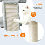 82" Tall Cat Tree,Giant Cat Tree for Indoor Cats Large Adult, Heavy Duty Cat Tree Tower, Extra Large Cat Trees with Scratching Posts, Cat Condos, Hammock,Top Perch,Ramp (Light Grey)