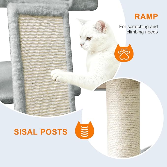 82" Tall Cat Tree,Giant Cat Tree for Indoor Cats Large Adult, Heavy Duty Cat Tree Tower, Extra Large Cat Trees with Scratching Posts, Cat Condos, Hammock,Top Perch,Ramp (Light Grey)