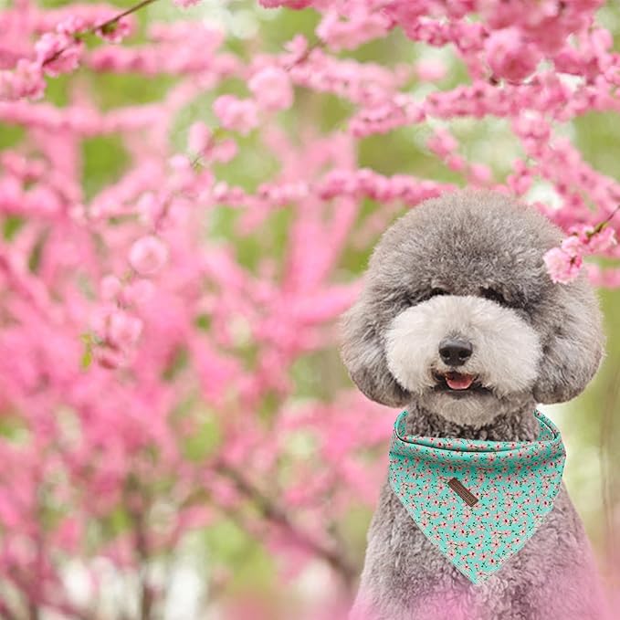 Elegant Little Tail Dog Bandana - Spring Cotton Floral Print Adjustable Dog Scarf & Kerchief for Small to Large Dogs