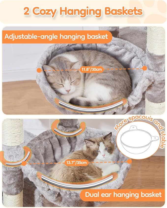 Taoqimiao 73 Inch Cat Tree XXL, Cat Tower for Indoor Cats, Large Cat Tree for Big Cats, Enlarged Platform, 2 Spacious Cat Condos, 9 Scratching Posts, 2 Cozy Baskets, F30W Light Gray
