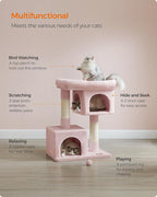 Feandrea Cat Tree, 33.1-Inch Cat Tower, Plush Condo for Large Cats up to 16 lb, Large Perch, 2 Caves, Scratching Post, Jelly Pink UPCT061P01