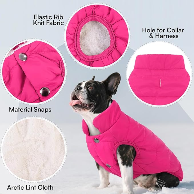 ASENKU Dog Winter Coat - Waterproof Windproof Dog Jacket, Warm Snowproof Doggie Puffer Vest for Cold Weather, Lightweight Snow Coats for Small Medium Large Dogs(Pink, XS)