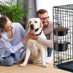 No Spill Water Bowl for Dogs, Sturdy Stainless Steel Dog Dishes 2 Pack with Dog Bowl Holder Hanging on Pet Cage Kennel Crate, Detachable Metal Food/Water Bowl Set for Medium/Large Dogs