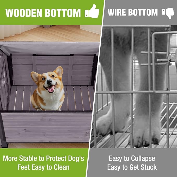 GUTINNEEN Outdoor Dog House Insulated Weatherproof Dog Kennel with Anti-Bite Metal Frame, Puppy Shelter with Insulated Liner and Porch for Small, Medium Large Dogs (Grey, 45’’ Medium)