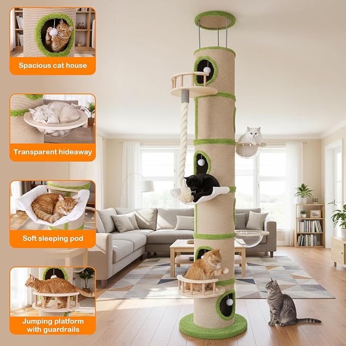 Generic Tall Cat Tree Tower with Sisal Scratching Pad Cat Climbing Frame Super Large Cat Tree Tower for Indoor Cats Adults
