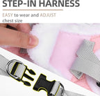 PUPTECK Plush Dog Harness and Leash Set for Small Medium Dogs No Pull Step-in Soft Mesh Puppy Cat Winter Vest Harnesses Reflective at Night Warm, Plush Pink, M