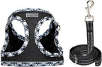 Mercano Soft Mesh Dog Harness and Leash Set, No-Chock Step-in Reflective Breathable Lightweight Easy Walk Vest Harnesses with Safety Buckle for Small Dogs, Cats (Black White, XXS)