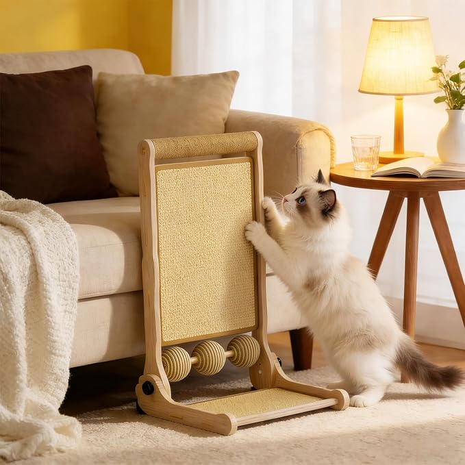 L-Shaped Cat Scratcher with Dual Sisal & Carpet Surfaces Reversible Vertical & Horizontal Scratching Board for Indoor Cats, Furniture & Wall Protector, Large Durable Modern Cat Scratcher Pad
