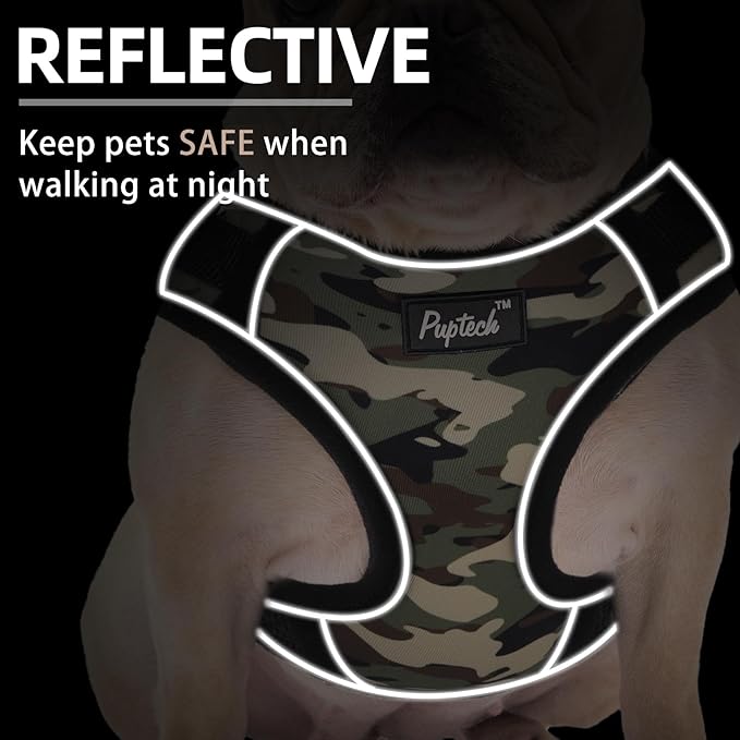PUPTECK Small Dog Harness and Leash Set, No Pull Adjustable Puppy Cat Harness, Reflective Soft Mesh Pet Vest Small Sized, Camouflage, S