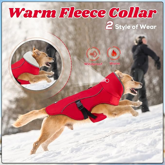 EMUST Dog Coat for Winter, Cozy Winter Jackets for Small/Medium/Large Dogs, Solid Color Dog Apparel for Cold Weather with Fleece Lining, Red, XXXL