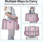 Expandable Cat Carrier, Airline Approved Soft Sided Pet Carrier for Cats & Small Dogs Up to 15 lbs, with Locking Safety Zippers & Cozy Fleece Pad, Portable for Car & Vet Visits, Pink