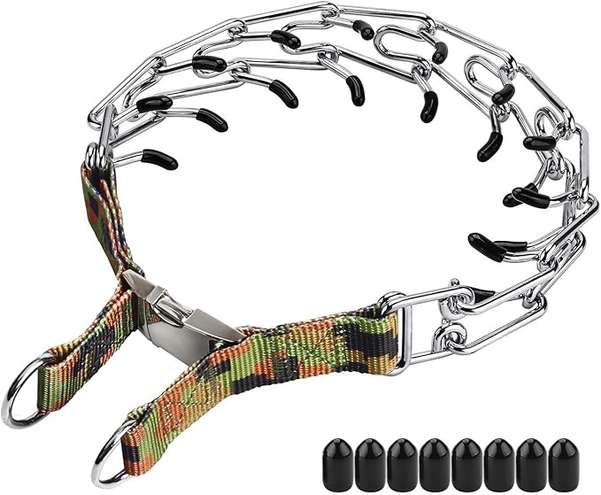 Dog Training Collar, Dog Prong Collar,High Strength Quick Release Metal Buckle,Comfort Rubber Tips,for Medium Dogs(3.0mm, 19.6-Inch, Camouflage Green)