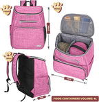 BAGLHER丨Dog Travel Bag Backpack, Airline Approved Pet Supplies Backpack, Dog Travel Bag with 2 Silicone Collapsible Bowls and 2 Food Baskets Pink