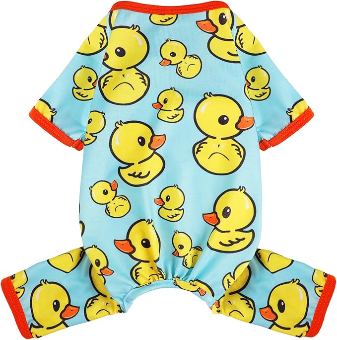 Dog Pajamas Pjs Spring Summer Dog Clothes for Small Dogs Girl Boy, Soft Stretchy Tiny Chihuahua Yorkie Puppy Clothes Doggie Onesies Cat Pet Jammies Outfit, Blue Duck, M