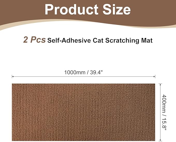 uxcell Self-Adhesive Cat Scratching Mat, 2 Rolls 39.4" x 15.8" Couch Protector from Cat Claws for DIY Sofa, Wall, Doors, Cut Anti Cat Scratch Pad Carpet Mat, Brown