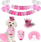 Petank Dog Birthday Party Decorations,Pet Birthday Party Supplies with Cute Pink Tutu Skirt Outfit,Happy Birthday Banner,Crown Hat for Dog Birthday Set (Pink)