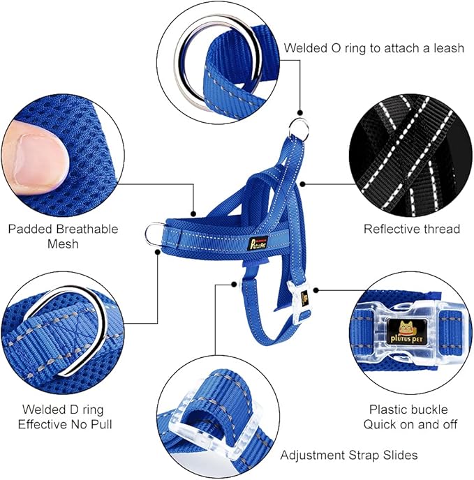 Plutus Pet No Pull Dog Harness with Breathable Mesh Padded, Adjustable Reflective Escape Proof Dog Harness, Quick Fit Dog Vest Harness for Small Medium Large Dogs(M, Navy Blue)