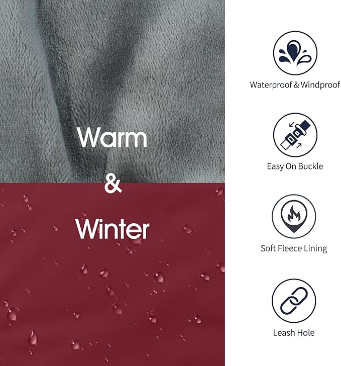 IECOii Dog Coat for Extra Large Dogs - Reflective Adjustable Jacket with Buckle Fleece Turtleneck for Cold Weather - Soft Winter Coat for Giant Breed Dogs, Great Dane Winter Clothes, Burgundy, 4XL