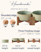 Getstar Ceramic Dog Bowls Set with Acacia Wood Stand, 3.5 Cups Pet Bowls Set of 2 for Medium Dogs, Cute Dog Food Bowl, Cat Bowls