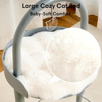Modern Cat Tree, Wood Cat Tower with Steel Frame, Scratching Posts, Cat Capsule, Plush Mat, Bell Dangling Toy, Aesthetic Minimalist Heavy-Duty Cat Climbing Tree for Large Indoor Adult Cats-Grey
