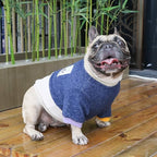 iChoue Pet Dog Crewneck Sweater Color Block Pullover Winter Warm Clothes for English Bulldog Bully Pitbull - Navy and Beige/XXLarge